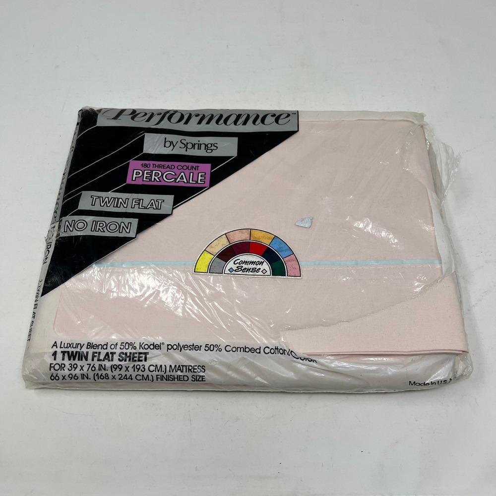 Springs Performance Vintage Twin Flat Sheet Pink Percale 180 TC No Iron USA Made